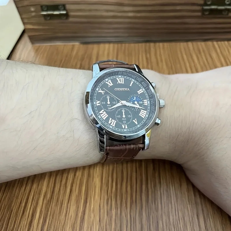 GENEVA High Quality Men's Luxury Quartz Watch Business Student Sport Waterproof Glow Clock