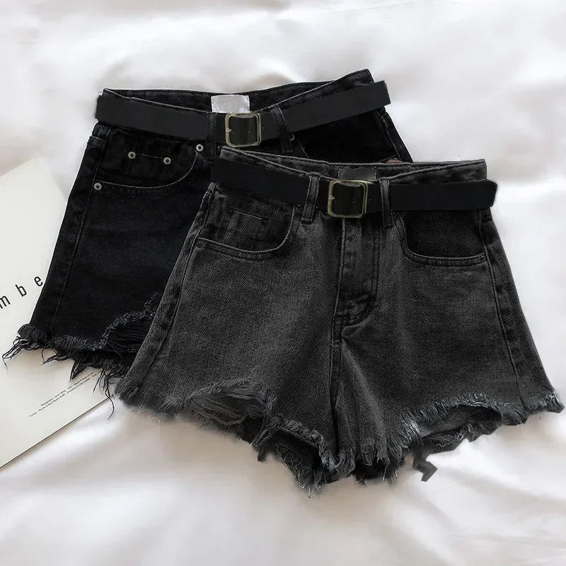 HELIAR Women High Denim Shorts With Belt