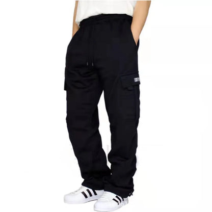 KPOP Fashion Style Harajuku Slim Fit Trousers Loose All Match Sweat Pants Solid Pockets Patchwork Straight Cylinder Cargo Pants