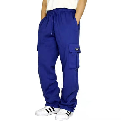 KPOP Fashion Style Harajuku Slim Fit Trousers Loose All Match Sweat Pants Solid Pockets Patchwork Straight Cylinder Cargo Pants