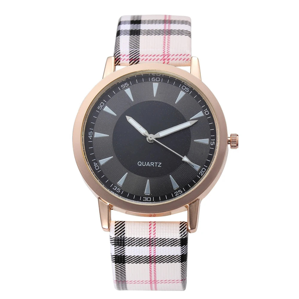 Women's Luxury Quartz Watch, Plaid Clock, Rose Gold Dial Dress, Casual Wristwatch, New Brand, Fashion
