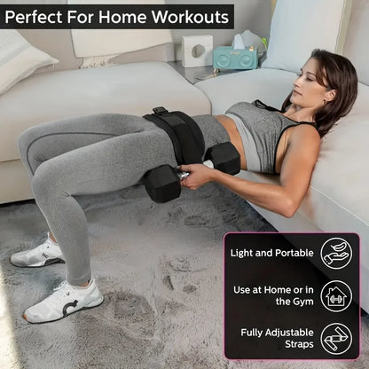 An Adjustable Nylon PA Arm Thrust Training Device with Weighted Hip Support Straps for Home and Gym Fitness Workouts