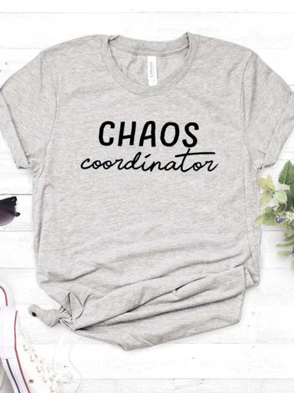 Women T Shirt Chaos Coordinator Letters Print Tshirt Women Short Sleeve O Neck Loose T-shirt Ladies Causal Tee Shirt Tops