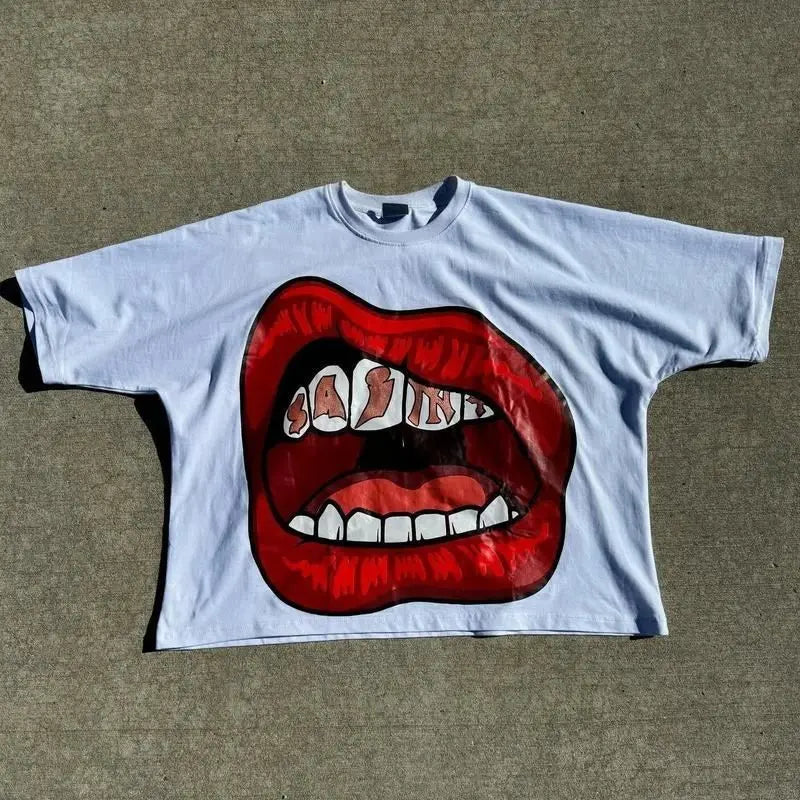 Y2K Punk Goth T Shirt Hip Hop Fashion Personality Loose Short Sleeved Harajuku Casual Womens Streetwear Round Neck Tops