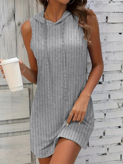 Hooded Sleeveless Dress Short Skirt Drawstring Casual Summer Sweater Dress