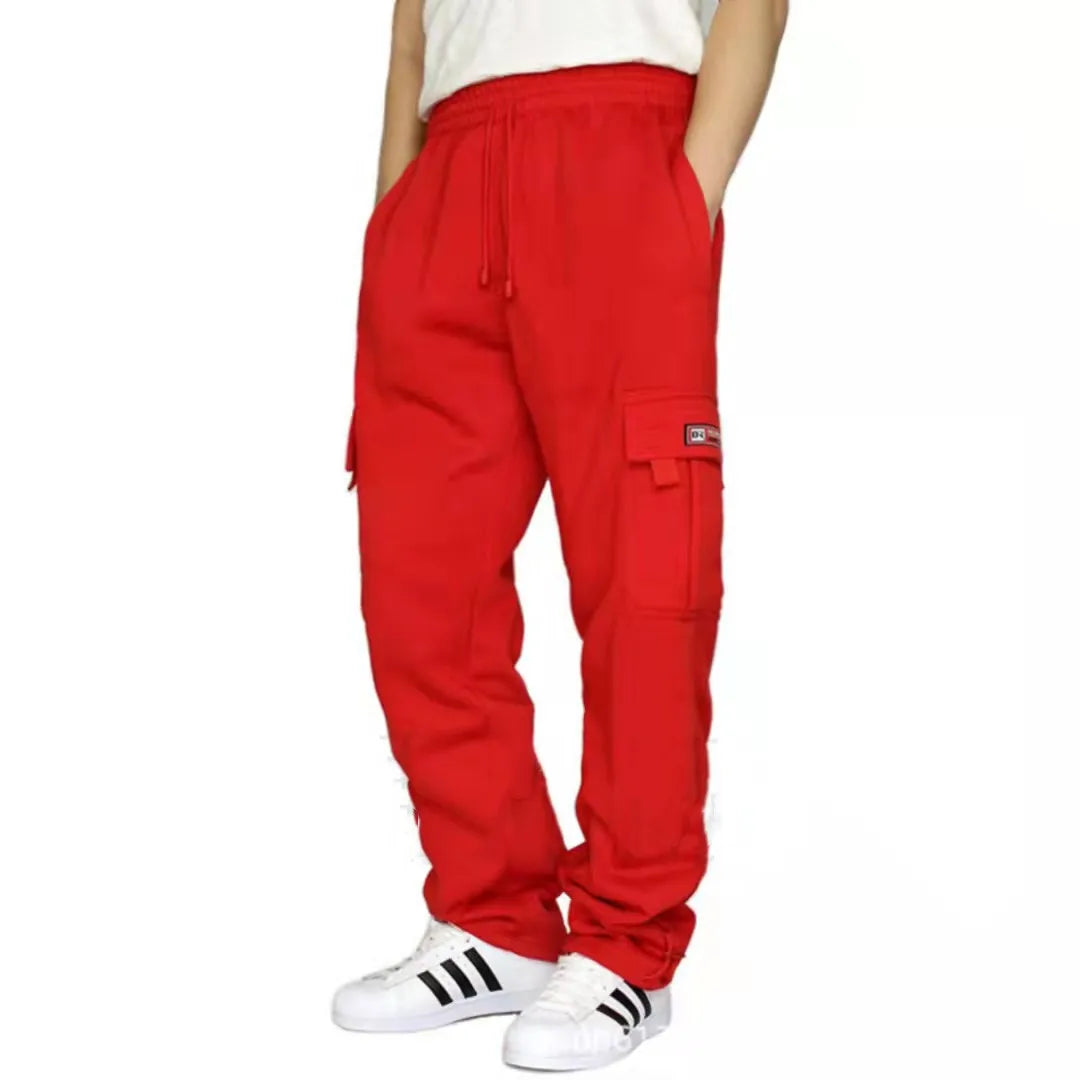 KPOP Fashion Style Harajuku Slim Fit Trousers Loose All Match Sweat Pants Solid Pockets Patchwork Straight Cylinder Cargo Pants