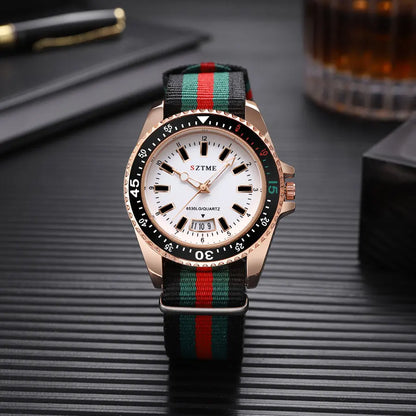 New fashionable men's nylon strap calendar watch, luxurious and simple business men's and women's night light quartz watch