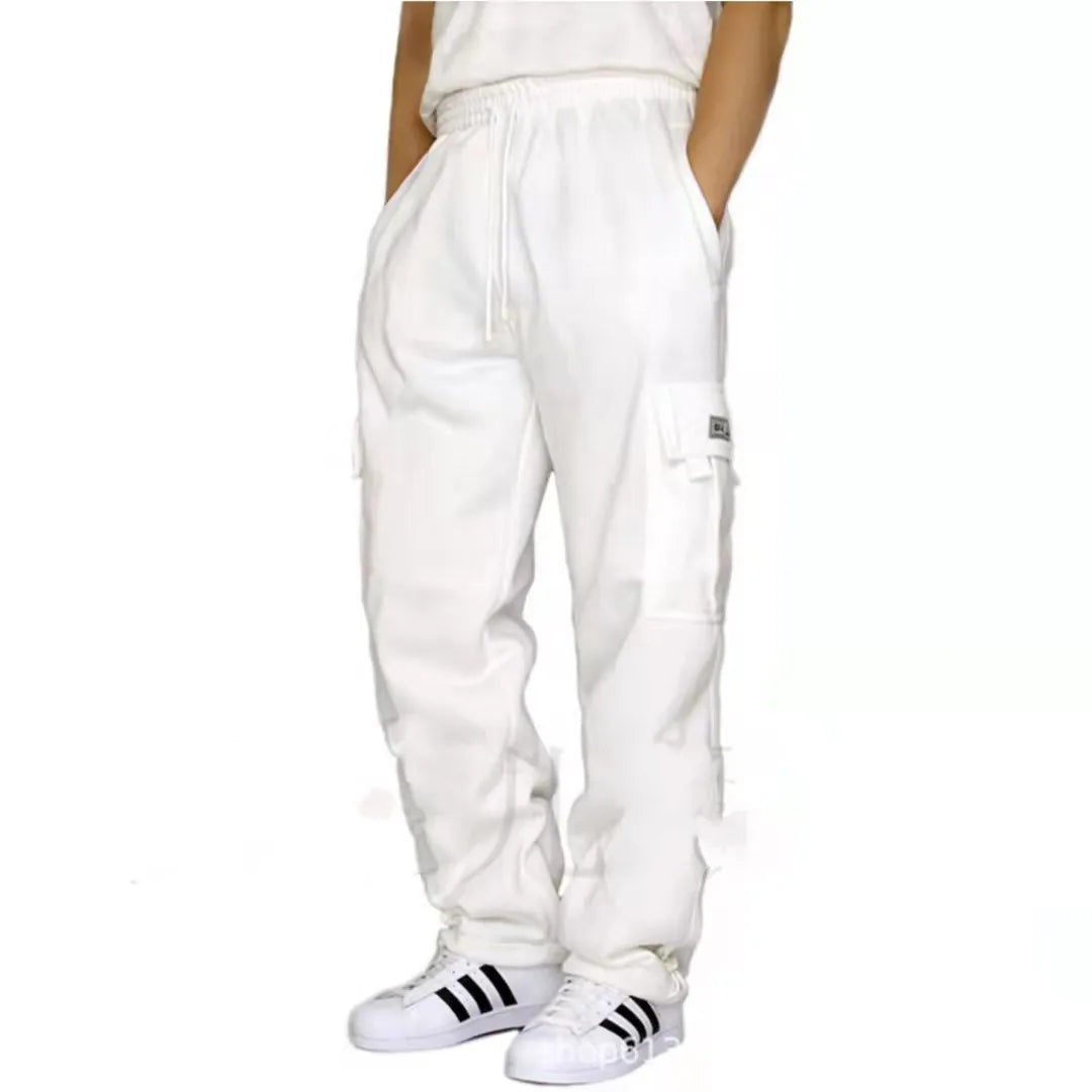 KPOP Fashion Style Harajuku Slim Fit Trousers Loose All Match Sweat Pants Solid Pockets Patchwork Straight Cylinder Cargo Pants