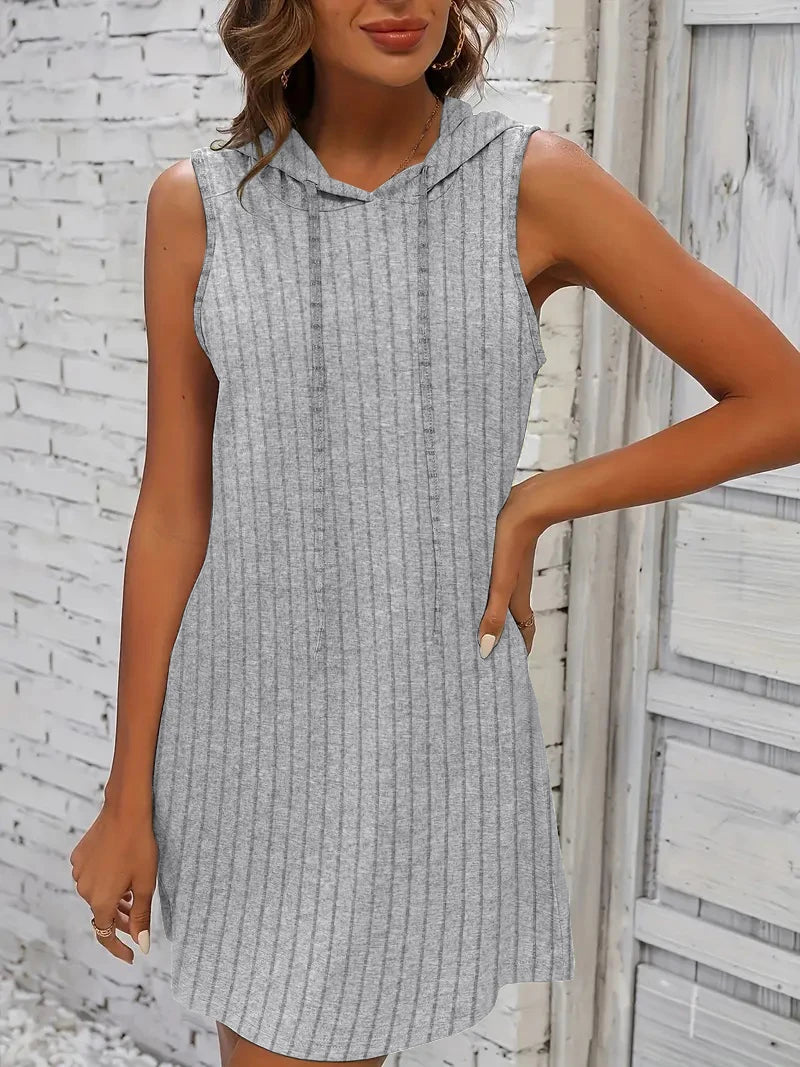 Hooded Sleeveless Dress Short Skirt Drawstring Casual Summer Sweater Dress