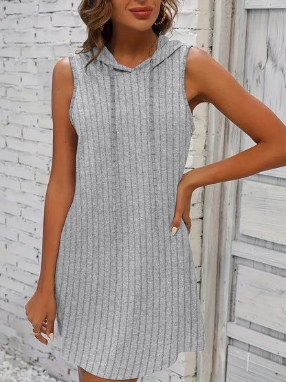 Hooded Sleeveless Dress Short Skirt Drawstring Casual Summer Sweater Dress