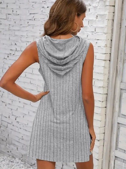 Hooded Sleeveless Dress Short Skirt Drawstring Casual Summer Sweater Dress