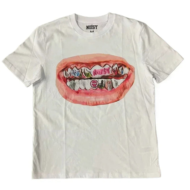 Y2K Punk Goth T Shirt Hip Hop Fashion Personality Loose Short Sleeved Harajuku Casual Womens Streetwear Round Neck Tops
