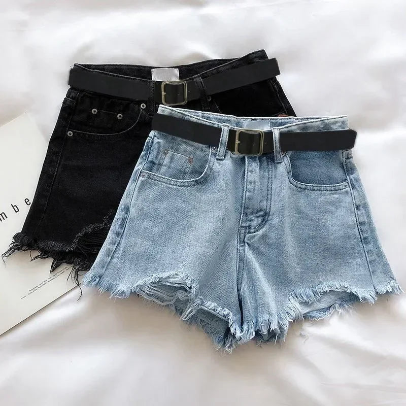 HELIAR Women High Denim Shorts With Belt