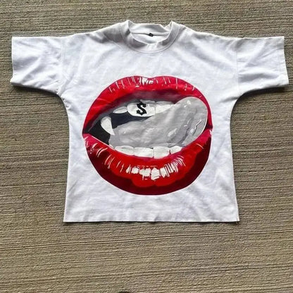 Y2K Punk Goth T Shirt Hip Hop Fashion Personality Loose Short Sleeved Harajuku Casual Womens Streetwear Round Neck Tops