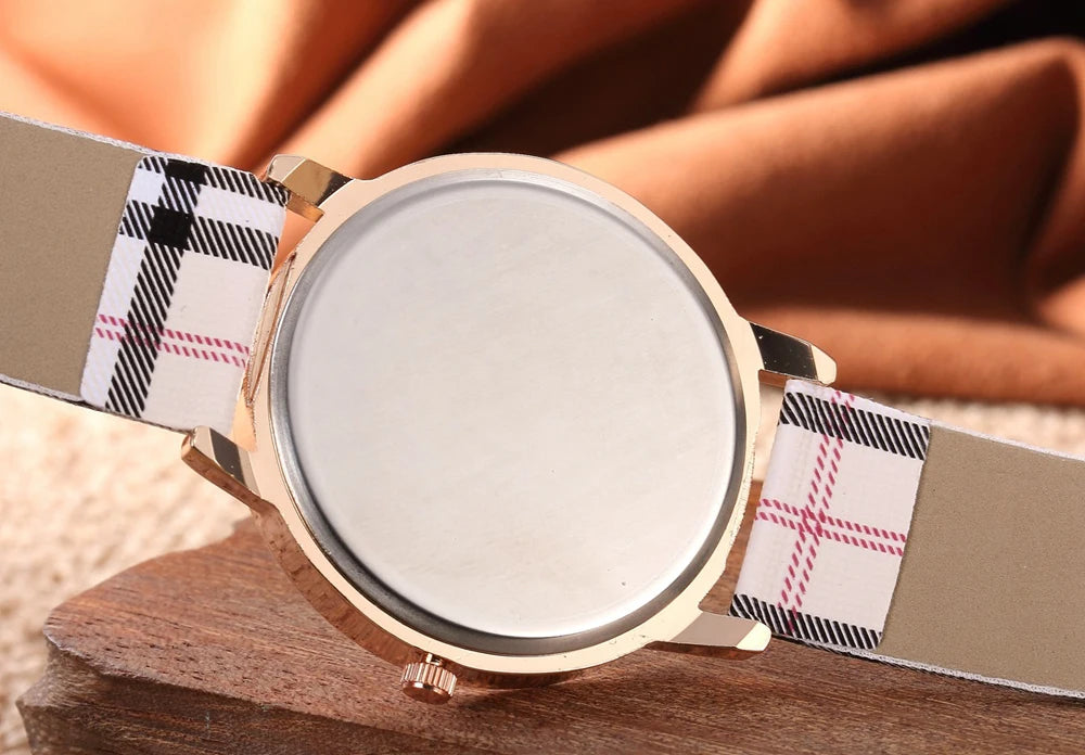 Women's Luxury Quartz Watch, Plaid Clock, Rose Gold Dial Dress, Casual Wristwatch, New Brand, Fashion