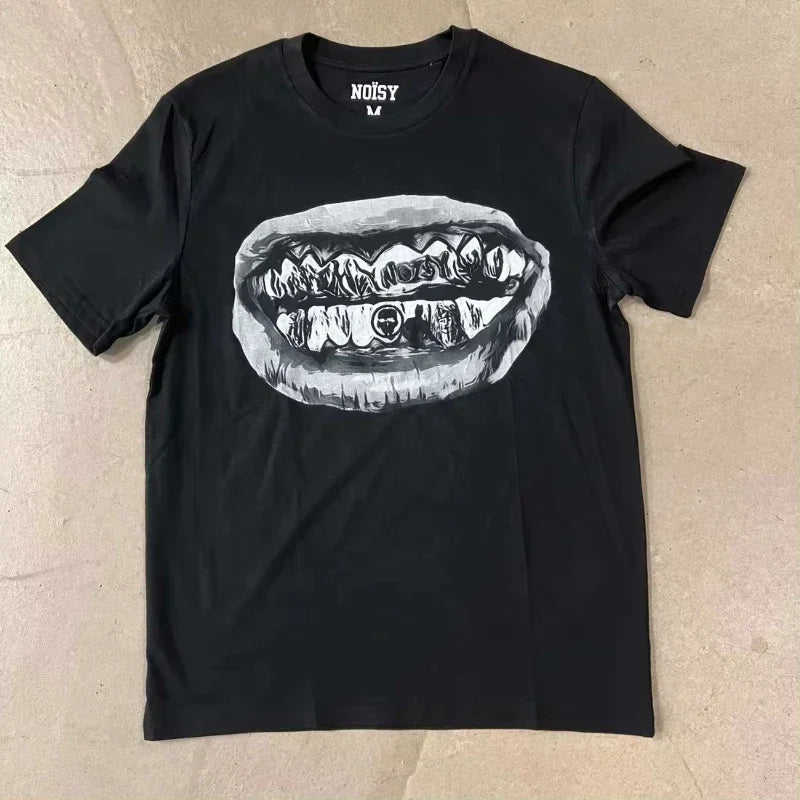 Y2K Punk Goth T Shirt Hip Hop Fashion Personality Loose Short Sleeved Harajuku Casual Womens Streetwear Round Neck Tops