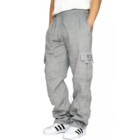 KPOP Fashion Style Harajuku Slim Fit Trousers Loose All Match Sweat Pants Solid Pockets Patchwork Straight Cylinder Cargo Pants